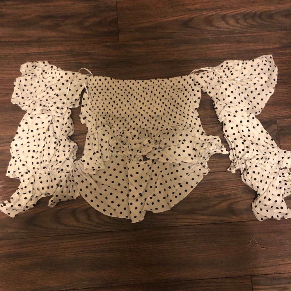 LF polka dot ruffle tie top blouse sz S - Picture 3 of 5
